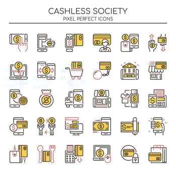 Set of Duotone Thin Line Cashless Society Icons  vector