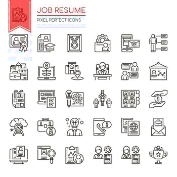 Set of Black and White Thin Line Job Resume Icons  vector