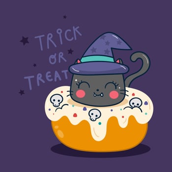 Kawaii Halloween cupcake pumpkin cartoon vector