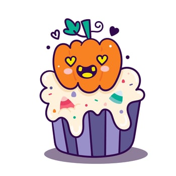 Cute Halloween cupcake cartoon vector