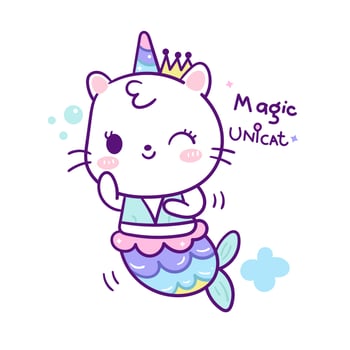 Cute unicorn cat mermaid  vector