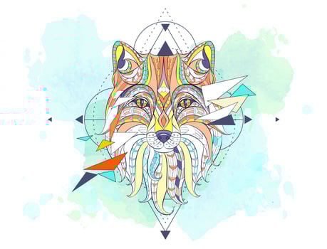 Patterned head of the fox with geometry elements vector