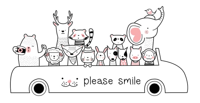cute baby animals on a limousine  vector