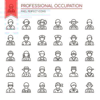 Set of Black and White Thin Line Professional Occupation Icons  vector
