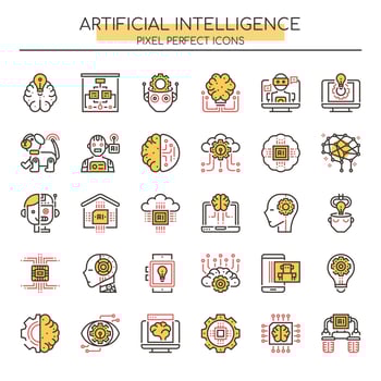 Set of Duotone Thin Line Artificial Intelligence Icons  vector