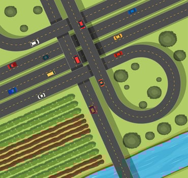 Scene with roads in countryside vector