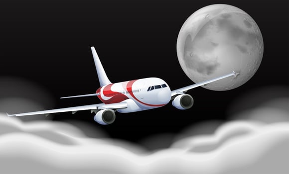 Airplane flying in front of full moon  vector