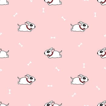 Cute bull terrier puppy running cartoon seamless pattern vector