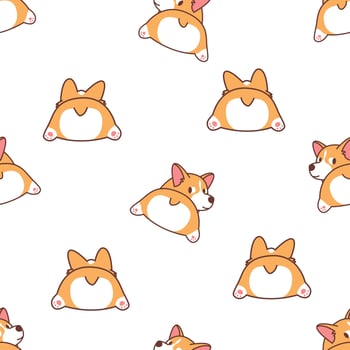 Cute corgi butt cartoon seamless pattern vector