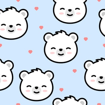 Cute polar bear face cartoon seamless pattern vector