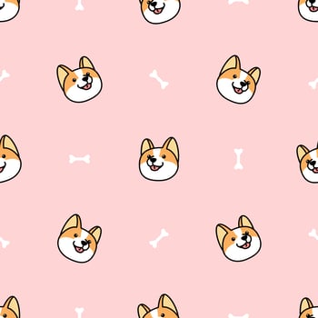 corgi dog face cartoon seamless pattern vector