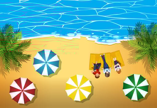 Aerial view of people hanging out on the beach vector