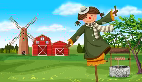 Scarecrow in the farm field vector