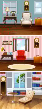 Three scenes of rooms in the house vector