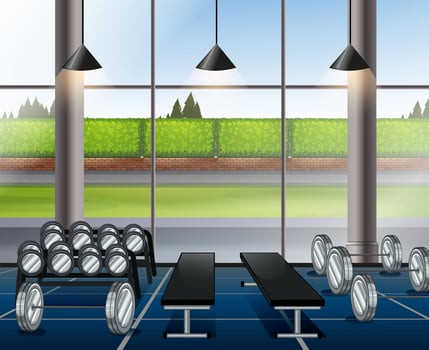 Inside weightlifting room with benches vector