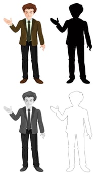 Set of business man character silhouette and outlines  vector