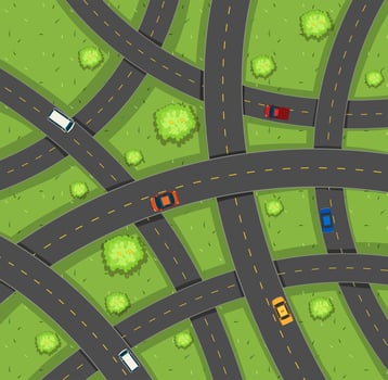 Aerial view of cars on roads  vector