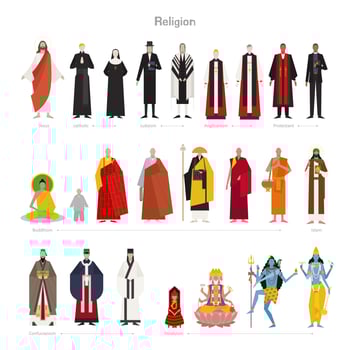 Gods and priests of various religions. vector