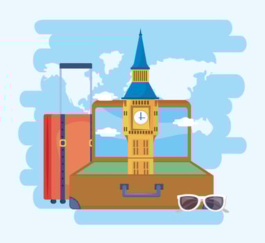 big ben in the briefcase with baggage and sunglasses vector