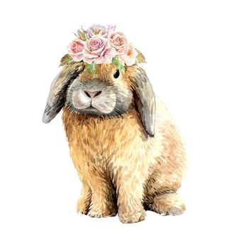 Watercolor rabbit sitting with flower crown vector