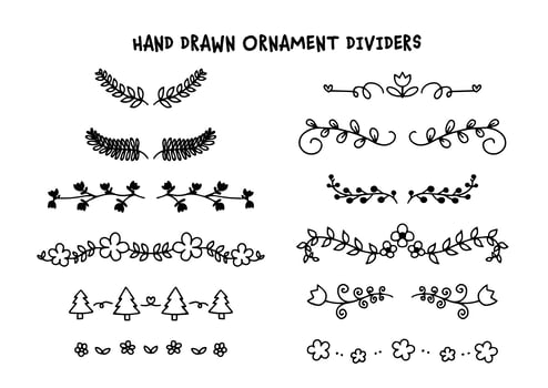 Hand drawn dividers set with leaves and flowers vector