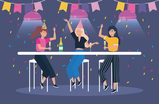 Women with champagne at party  vector