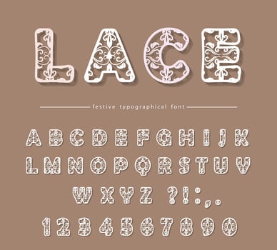 Paper cut out lacy filigree decorative font vector
