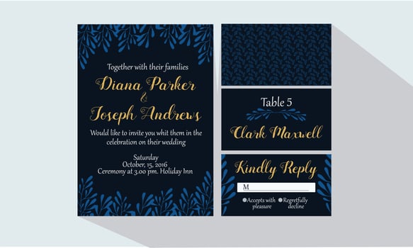 Dark Blue Wedding Invitation vector