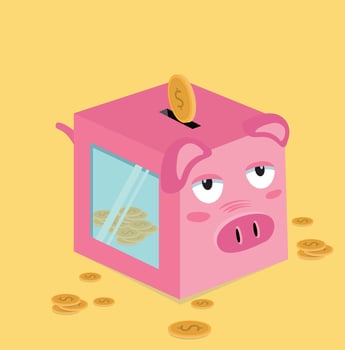 Square Piggy Bank with coins vector