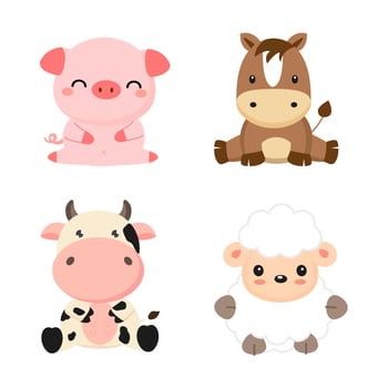 Cute farm animals cow, pig, sheep and horse. vector