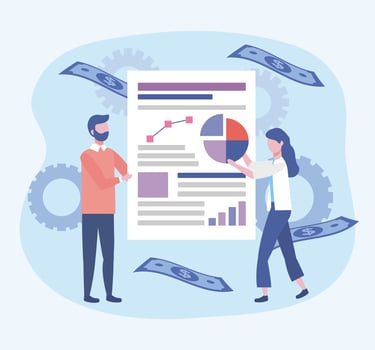 Businesswoman and businessman with document with diagram  vector