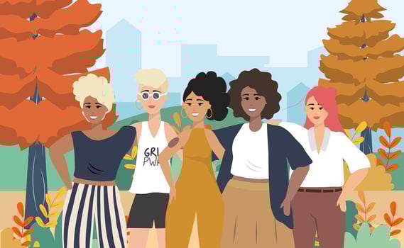 Group of young women together in park  vector