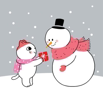 cat giving snowman a gift  vector