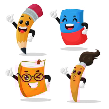 School Supplies Cartoon characters vector