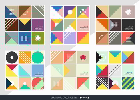 Geometric pattern background set in square shape. vector