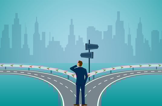 Businessmen standing at crossroads  vector
