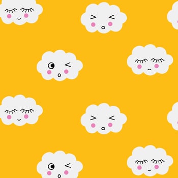 Hand drawn cartoon cloud with faces pattern vector