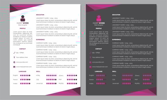 Curriculum Vitae Resume Clean and Dark Pink Color vector