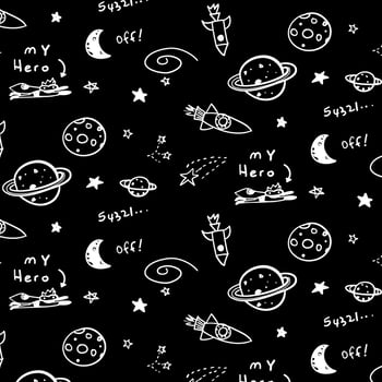 Hand drawn black and white space galaxy pattern  vector
