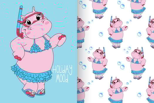 hippo with pattern set vector