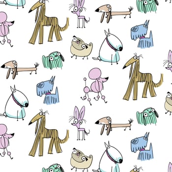 Hand drawn colorful line dog pattern  vector