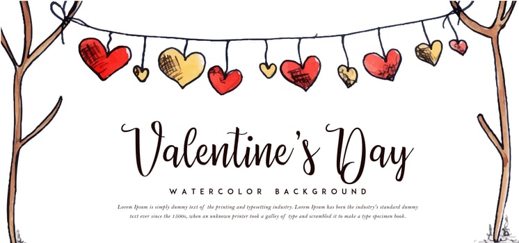 Watercolor Hearts Valentine Banner vector