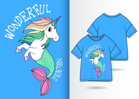Unicorn Mermaid Seacorn Hand Drawn T shirt Design vector