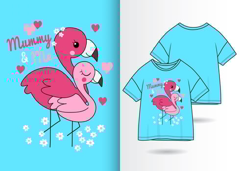 Mommy and Me Hand Drawn Flamingo T Shirt Design vector
