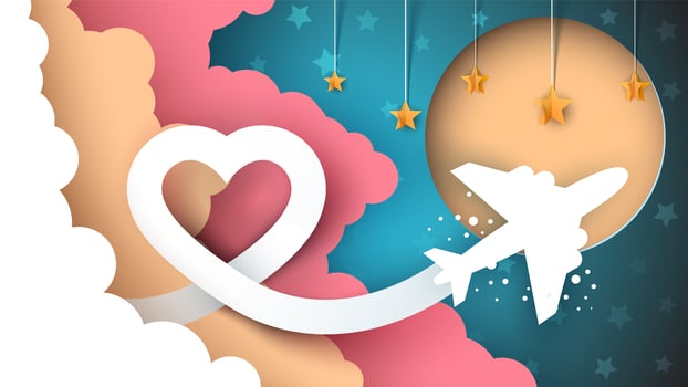 Cartoon paper landscape. Airplane illustration. vector
