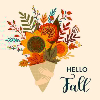 Hello Fall autumn flower bouquet vector