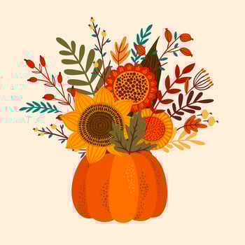 autumn flower bouquet in pumpkin vector