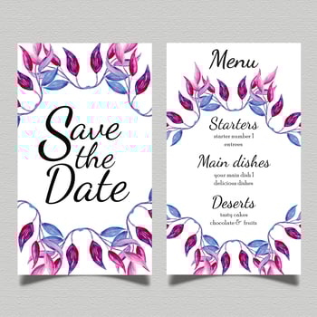 Watercolor Wedding Menu Card vector