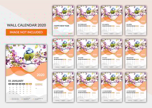 Free wall calendar template 2020 vector