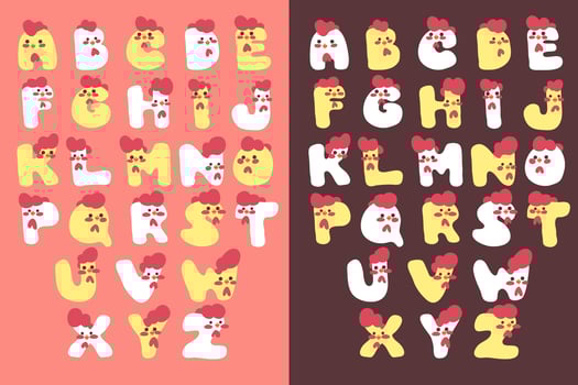 cute chicken alphabet font set vector